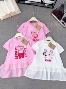 Váy bé gái cộc tay hoạ tiết labubu hot hit váy cho bé gái labubu 3 màu đầm bé gái