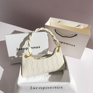 Jacoponnus Brand Genuine Leather Bag Womens Winter French Style High-End Sensation Milk Tea Color Frog Bag Underarm Bag