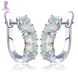 Lohaspie Jewelry Genuine 1.5 Carats Earrings Silver 925 Original Natural Opal Tanzanite Hoop Earring Opal Stone Original Opal Birthstone Earring For Women 925 Silver Jewelry