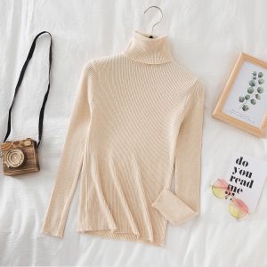 Turtleneck Top For Women Long Sleeved Korean Style Cotton Thin Sweater Bottoming Shirt