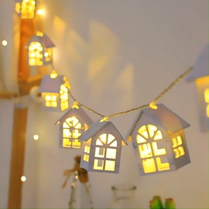 โคมไฟคริสต์มาส บ้านไม้หลังเล็กไฟ LED สําหรับตกแต่งบ้าน เทศกาลคริสต์มาส