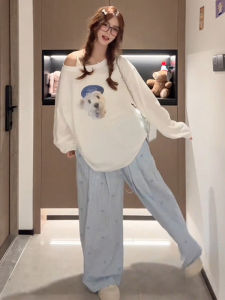 YUEZHONGWEI | เสื้อยืดแขนยาวผ้าไหมน้ำแข็งสีขาวพิมพ์ลายสุนัขไหล่เอวบางสำหรับฤดูร้อน เสื้อคลุมกันหนาวแบบหลวมๆ สไตล์เกาหลี