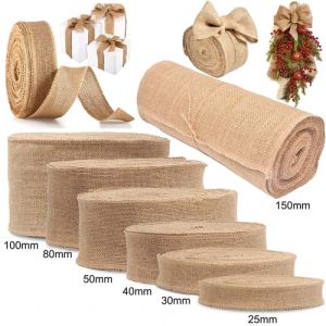25-300MM Natural Burlap Fabric Jute Craft Ribbon Hessian Lace For Gift Wrapping Christmas Rustic Vintage Wedding Decor 5Meters