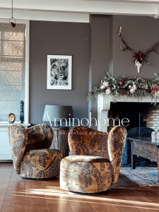 Retro Tiger Mountain Pattern Single Sofa Chair Designer Style Living Room Balcony Leisure Seat High End Feelings Individual Chair