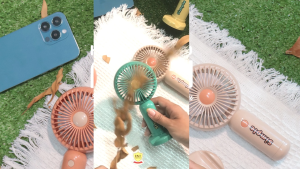 HNT Simple mini Fan พัดลมพกพา 3 ระดับชาร์จแบบ USB C ฐานวางมือถือได้