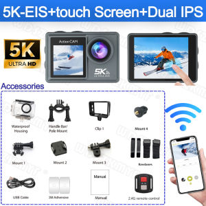 Camera Hành Động 5K/4K Chống Rung Màn Hình Cảm Ứng IPS Kép Chống Nước Dành Cho Xe Máy/xe Đạp Quay Vlog Tích Hợp WiFi Và Điều Khiển Từ Xa