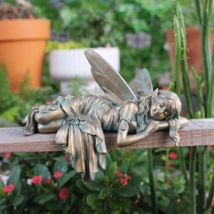 1pc Copper Sleeping Position Flower Fairy Resin Statue Spring Garden Vitality Living Room Balcony Flower Pot Desktop Ornament