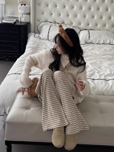 Soft Nourishing Rice Pants Womens Loose Comfortable Wide Leg Pants Casual High Waist Elastic Waistband Autumn Season