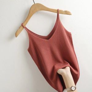 Áo Ba Lỗ Ngắn Cổ Chữ V Gợi Cảm Bằng Lụa Băng Cỡ Lớn Cho Nữ Áo Len Dệt Kim Đa Năng Áo Khoác Ngoài Thời Trang Mùa Hè