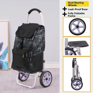 Aluminum Alloy Folding Shopping Cart Lightweight Elderly Hand Pulling Vegetable Buying Climbing Stairs Grocery Cart Push Cart