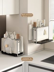 youqin | Multifunctional Kitchen Knife Rack with Chopsticks Holder and Cutting Board Storage