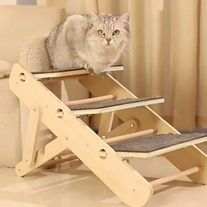 Foldable Multi-Level Pet Stair for Small Dogs and Cats Durable Wooden Design Foldable Dog Stairs Multifunctional Ramp for Dogs and Cats Scratching Board Pet Stairs Portable and Wear-Resistant Steps Cat Bed