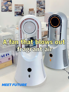 Desk Fan Portable Bladeless Fan with 6-speed LED Display Table Electric Fan Silent Desktop Fan Home Office Room With Aromatherapy Diffuser 6 PCS Scented Pads