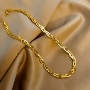 anenjery | ANENJERY 316L Thép Không Gỉ Ba Màu Tay Bện Vòng Cổ Cuba Dây Chuyền Dành Cho Nữ Hình Học Cổ Điển Trang Sức Dự Tiệc