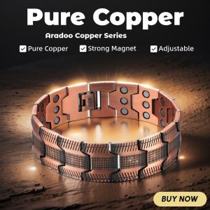 ARADOO Mens Pure Copper Bracelet 3500 Gauss 3X Strongth Magnetic Therapy Link Bracelets