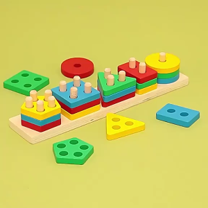 COD 5in1 Wooden 5 Shape Sorting & Stacking Sorter Toys Early Educational Geometric Blocks Puzzles