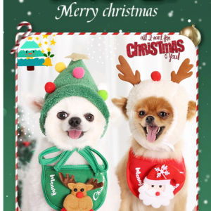 Pet Christmas Clothes Dog Cat Christmas Costume Santa Claus Elk Hat Saliva Towel Set bib Holiday Cap Dress Up Supplies