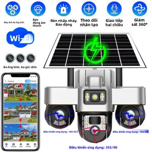 Camera An Ninh Wifi Chạy Bằng Năng Lượng Mặt Trời Với 3 Ống Kính PTZ Xoay 360 Độ IP CCTV 15MP Tầm Nhìn Ban Đêm Giám Sát Video Ngoài Trời