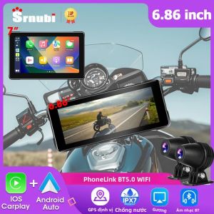 Srnubi 6.86  Máy Nghe Nhạc Đa Phương Tiện Chống Nước Moto DVR Với CarPlay Không Dây Android Auto GPS BT G-Sensor & Phát Hiện Chuyển Động