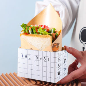 50pcs Sandwich Packaging Paper Boxes Ins Style Egg Drop Sandwich Box Breakfast Toast Take-out Carton Hamburger Bag