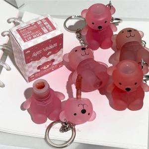 Cute Bear Keychain Lip Mud 6Color Matte Velvet Mousse Grey Pink Lipstick Waterproof Long Lasting Non-Stick Cup Lip Gloss Korean Cosmetic