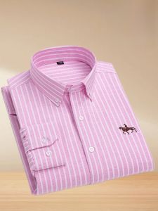 Fall New Mens Long Sleeve Shirt Pure Cotton Pink Stripes Simple Daily Business Embroidery No Ironing Oxford Cloth Inner Wear
