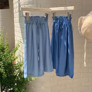 5-9 Years Summer Kids Girls Wide-leg Pants: Versatile Tencel Loose High-waisted Trousers