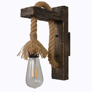 JOYINLED Hemp Rope Retro Wood Wall Lamp E26/E27 Edison Bulb for Bar Loft Corridor American Decorative Wall Light Fixture Sconces