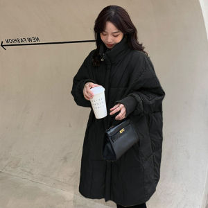 Batwing Sleeve down Cotton-Padded Coat for Women Winter Mid Length Long Length Loose Plus Size below the Knee Cotton Clothes Thickened Puffer Jacket Cotton Coat Jacket
