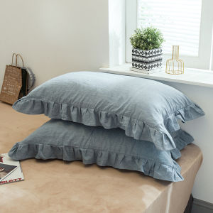 Ins Style Cotton Pillowcase with Lace and Zipper Pair
