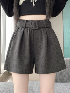 กางเกงขาสั้นผ้าขนสัตว์สีเทาสำหรับผู้หญิง กางเกงขายาวทรงเอ กางเกงขายาวทรงหลวม กางเกงขายาวทรงหลวม ฤดูใบไม้ร่วง/ฤดูหนาว 2025 ใหม่