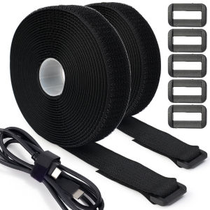 【On Sale】5M Reusable Cable Ties Freely Cut Lengths Hook Loop Self-Adhesive Fastener Tape Straps with 20 Buckles For Cable Organiser