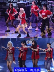 2024 New Arrival Korean Dance Womens Team Aespa Liu Zhimin Kpop Student Hip Hop Performance Suit Red American Baseball Uniform