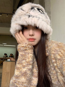 Rabbit Fur Knitting Plush Bonnet Female Autumn and Winter Furry Tiger Head Xingshi Bucket Hat Cute Face Small Woolen Cap