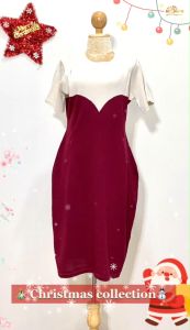 HappyMommy เดรสให้นมใส่คลุมท้อง รับเทศกาลแห่งความสุข ไหมพรมเนื้อนุ่ม X’mas Dress