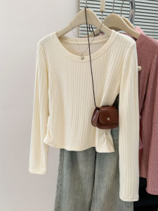 Chic Sweet Spicy Long Sleeve Slim Fit Short T-Shirt Women Early Autumn Base Layer Short Top Shoulder Level Korean Style