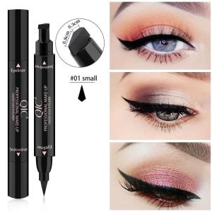 QIC 2-in-1 Liquid Eyeliner Stamp Marker Pencil Waterproof Double-ended Eye Liner Pen Cat Eye Winged Eyeliner Stamp & Fine Tipped Pen Eyeliner Stencil Smudge Proof Black Eye Liner Tiktok Trend Items Wing Stamp
