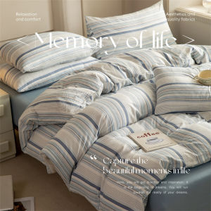 Dansunreve Washed Cotton Quilt Cover Stripe Duvet Cover Minimalist Grey/Blue Soft Comfortable Beddings Comforter Cover Japanese Style High Quailty Single Queen King Size