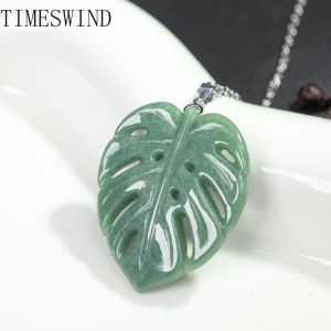 TIMESWIND Original Natural A-type Jade Monstera Leaf Hollow Pendant S925 Silver Women Necklace for Gift with Certificate