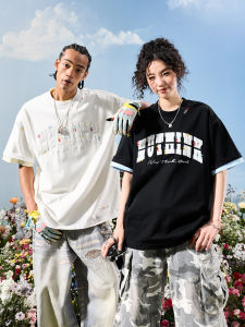 American Style Brand Heavy Embroidery Letter Colorblock T-Shirt