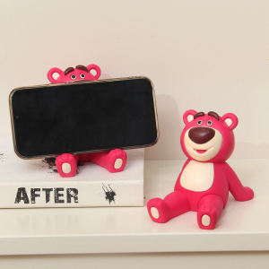 Strawberry Bear Mobile Phone Stand Creative Office Desktop Tablet Holder Stress Relief Gift Resin Material Placement Fixed