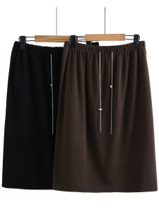 Casual Loose Half-length Skirt with Belt And Slit Elastic Waist Straight Tube Skirt for plus Size Women XH2829 Workwear Spring