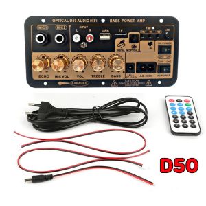D50 แอมป์จิ๋ว เครื่องขยายเสียงลำโพงสเตอริโอขยายเสียงดิจิตอล Board ซับวูฟเฟอร์ AC 220V DC12V 24V รองรับ USB TF Remote Control ซับวูฟเฟอร์เครื่องขยายเสียงบอร์ดที่มีแสงเสียงบลูทูธแอมป์ยูเอสบีเอฟเอ็มวิทยุ