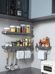 Ecoco ออแกไนเซอร์ห้องครัว ชั้นวางเครื่องปรุงติดผนัง ที่เก็บของในครัว ที่จัดระเบียบของอลูมิเนียมพร้อมตะขอ 4 อัน