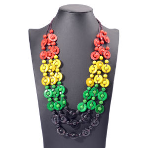 Ethnic Customs Handmade Multi Layer Color Wood Necklace & Pendant Bib Beads Jewelry Vintage Statement Jewelry