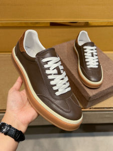 Lu Mens Brown Leather Skate Shoes Fashionable All-Match Autumn Winter Soft Bottom High-End Brand round Toe Rubber Outsole