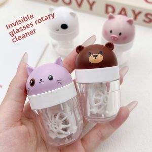 Portable Invisible Contact Lens Cleaner Rotating Manual Washing Device Beauty Eye Lens Care Storage Box Animal Pattern Design