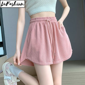 LuFashion High Waist Wide Leg Pants - Casual Loose Ice Silk Sports Summer Short Pants - Quality Assurance with Perfect After-sales Service