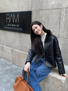 Lamb Fur Leather Jacket Womens Winter Double-sided Wear Short Motorcycle Style Integrated Skin And Hair Coat Warmth Insulation