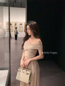 Achi Silk Crossed Shoulder Short Sleeve T-Shirt Womens Slimming Top Moisture Wicking Summer Fashion Pure Color Ladies Tee